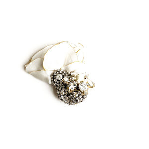 Diamante and Ivory Silk Brooch